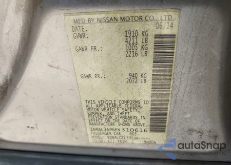 2015 Nissan Altima 2.5/2.5 S/2.5 Sl/2.5 Sv from USA, damaged, VIN 1N4AL3AP6FN310616